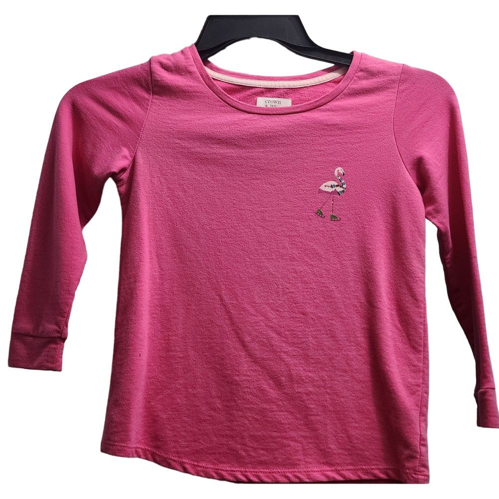 Crown & Ivy Pink Holiday Flamingo Long Sleeve T-Shirt Winter Theme Kids Size M